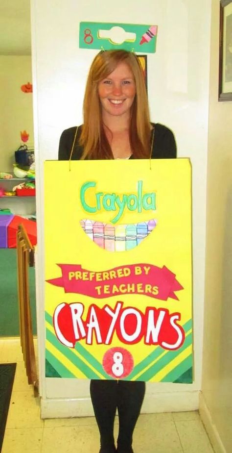 Crayola Crayon Box Halloween Costume. DIY. How To Make A Crayon Costume, Crayon Box Costume Diy, Crayon Costume Diy, Box Of Crayons Costume Diy, Day Crayons Quit Costume, Creepy Crayon Costume, Crayon Box Costume, Crayola Box, Boxing Halloween Costume