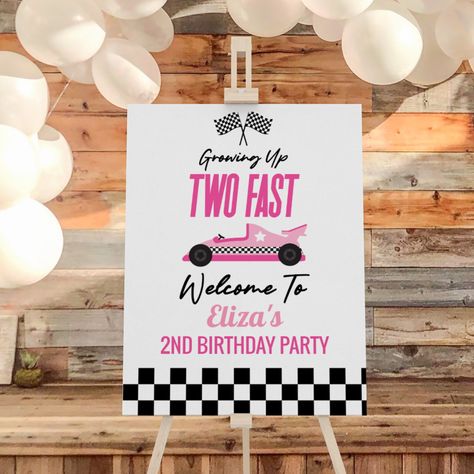 Two Fast Two Furious Birthday Girl, Two Fast Birthday Theme, Race Car 1st Birthday Party, Car 1st Birthday Party, Pink Race Car, Car 1st Birthday, Two Fast Two Furious, Race Car Party Decorations, 6th Birthday Party