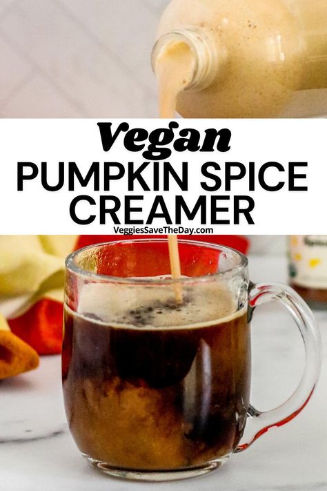 It's easy to make homemade vegan pumpkin spice creamer in minutes with only 5 whole-food plant-based ingredients, including real pumpkin puree. Delicious in coffee and tea, both hot and iced! Pumpkin Spice Creamer Recipe, Pumpkin Creamer, Homemade Pumpkin Spice Creamer, Pumpkin Spice Coffee Creamer, Pumpkin Cream Cold Brew, Pumpkin Spice Creamer, Cream Cold Brew, Keto Pumpkin Pie, Vegan Pumpkin Spice