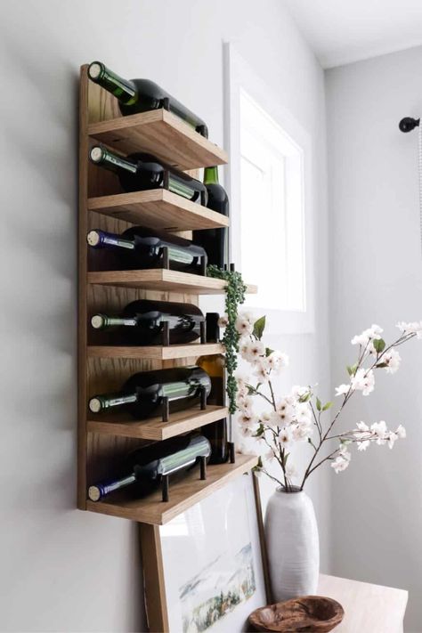 The Easiest DIY Wood Wine Rack Plans Wine Rack Ideas Diy, Diy Bar Shelf Ideas, Wall Mounted Wine Rack Wood, Bar Shelf Ideas, Wine Nook, Wine Rack Ideas, Vintage Wine Rack, Wine Rack Plans, Diy Wine Rack Wall