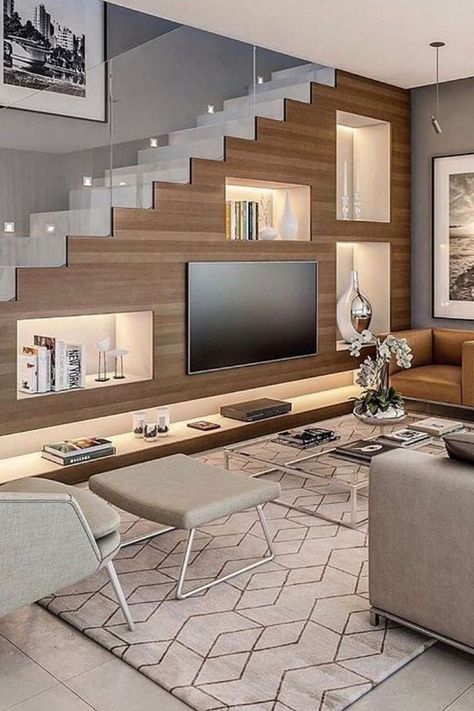 Living Room With Stairs, Room With Stairs, Living Room Under Stairs, Staircase In Living Room, बेडरूम डिजाइन, Room Under Stairs, تحت الدرج, درج السلم, Sofa Interior