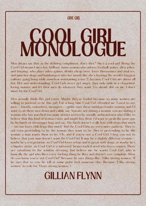 amy dunne cool girl monologue gone girl Amy Dunne Quotes, Amy Dunne Missing Poster, Amy Dunne Poster, Cool Girl Monologue Gone Girl, Monologue Aesthetic, Cool Girl Gone Girl, Amy Dunne Aesthetic, Amy Dune, Gone Girl Poster