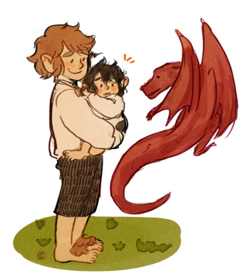 Bilbo with baby Frodo and Smaug by inchells on tumblr. this is adorable and looks like Sherlock, John and hamish! Legolas And Thranduil, Hobbit Art, Middle Earth Art, Lotr Art, Bilbo Baggins, Thranduil, Jrr Tolkien, Legolas, Johnlock