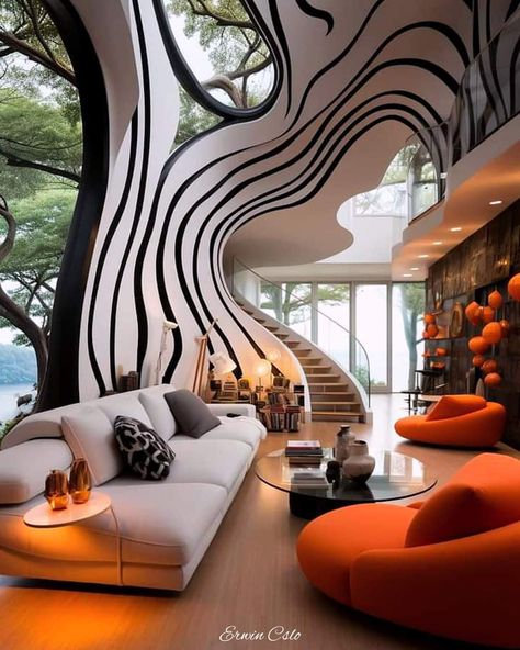 Classic Living Room Design, Yellow Bathroom Decor, Futuristic House, Funky Living Rooms, Futuristic Interior, Design Salon, Classic Living Room, Futurism, Design Living Room