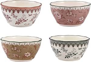 Bico Country Wanderlust Scalloped Ceramic Cereal Bowls Set of 4, 24oz, for Pasta, Salad, Cereal, Soup & Microwave & Dishwasher Safe Dining Table Size, Blue Willow China, Colorful Bowls, Plates And Bowls Set, Ceramic Spoon Rest, Ceramic Spoons, Plated Desserts, Bowl Designs, Contemporary Ceramics