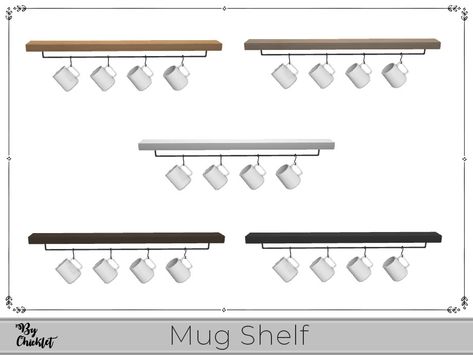 Coffee Hooks, Modern Coffee Bar, Coffee Bar Wall, Hanging Mugs, Sims 4 Kitchen, Resource Furniture, Kitchen Wall Shelves, Pouf Chair, Retro Wallpaper Iphone