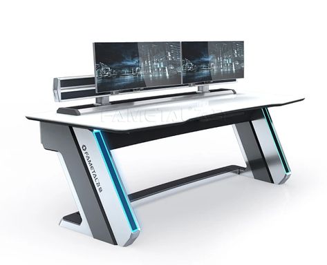 Computer Desk Setup, Industrial Design Trends, Studio Desk, Video Game Room, Work Station Desk, Gaming Desk, Room Setup, Office Table, Desk Setup