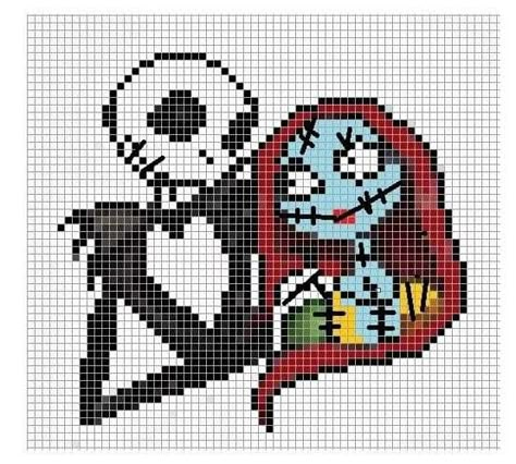 Nightmare Before Christmas Pixel Art Grid, Tim Burton Cross Stitch, Jack And Sally Cross Stitch, Nightmare Before Christmas Cross Stitch, Cross Stitch Skull, Halloween Cross Stitch Charts, Piskel Art, Easy Pixel Art, Halloween Cross Stitch Patterns