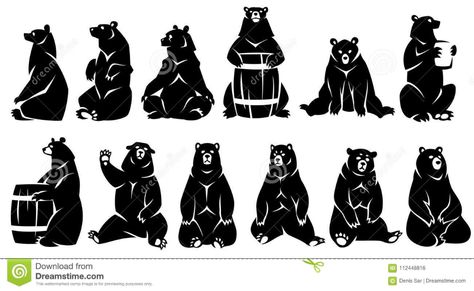 Sitting Bear, Sitting Bear Drawing, Illustrative Bear Tattoo, Black Bear Illustration, Bear Shilloute, Bear Vector Art, Rocky Tattoo, Sitting Bear Illustration, Bear Standing Illustration