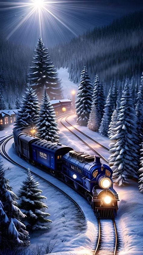 Christmas Scenery Wallpaper, Winter Christmas Scenes, Beautiful Christmas Scenes, Beautiful Winter Scenes, Merry Christmas Wallpaper, Christmas Scenery, Xmas Wallpaper, Christmas Train, Animated Christmas