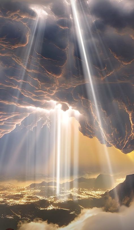 Light Through Clouds, Gods Masterpiece, Spiritual Pictures, Spiritual Realm, Pretty Landscapes, Clouds Design, Jesus Art, Beautiful Nature Scenes, Sky Aesthetic