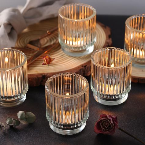 PRICES MAY VARY. 🌺HIGH QUALITY AND 8PCS VINTAGE CANDLE HOLDER🌺 : These charming candle holders are made of thick & strong glass, which are durable and not easy to break. Each order will consist of 8pcs 2.6-Inch Glass Votive Holders .(Candles Excluded), 🌺LARGE SIZE🌺: The glass votive tealight candle holder is 2.6ʺ diameter (top) and 3.2ʺ height approximately, We recommend to use the votives, tea lights, Led tea lights, 2in floating tealights. 🌺VINTAGE RIBBED PATTERN🌺: Each candle holders fe Boho Candle Holders, Vintage Mothers Day, Thrift Decor, Clear Candle Holders, Clear Candle, Boho Candle, Valentine Vintage, Clear Glass Candle Holders, Baby Shower Table Decorations