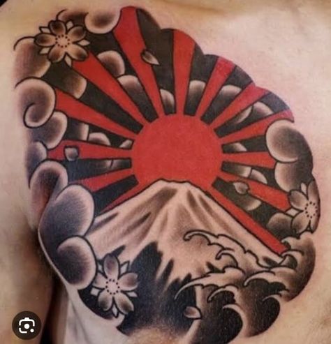 Rising Sun Tattoo, Traditional Sun Tattoo, Japanese Sun Tattoo, Sun Tattoo Meaning, Rising Sun Tattoos, Small Wave Tattoo, Japanese Sun, Sun Tattoo Designs, Tattoos Meaning