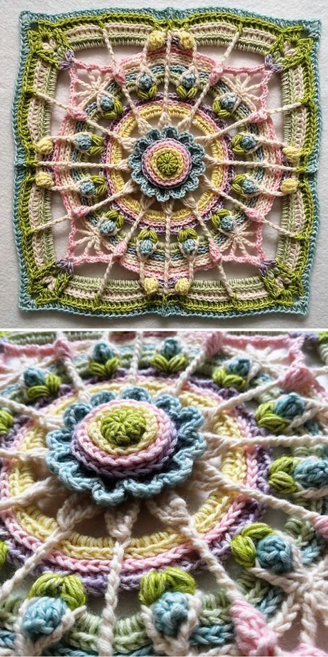 Crochet Projects Flowers, Rose Granny Square, Cloudy Evening, Crochet Flower Squares, How To Make Rose, Advanced Crochet, Knitting And Crochet Patterns, Crochet Mandala Pattern, Crochet Motif Patterns