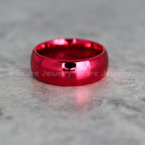 Custom Engraved 8mm Red Tungsten Band with Domed Edge Ring- 8mm Red Tungsten Wedding Ring by ScoreCustomJewelry on Etsy https://www.etsy.com/au/listing/492099183/custom-engraved-8mm-red-tungsten-band Red Wedding Band, Wedding Bands His And Hers, Mickey Mouse Ring, Red Ring, Red Rings, Tungsten Carbide Wedding Bands, Tungsten Rings, Cute Engagement Rings, Tungsten Wedding Rings