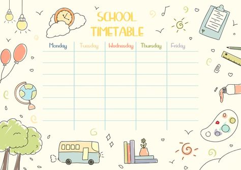 Cute Timetable Template, Cute Timetable, Aesthetic Schedule, Timetable Planner, Timetable Ideas, Class Schedule Template, Class Timetable, Timetable Template, Crayola Coloring Pages