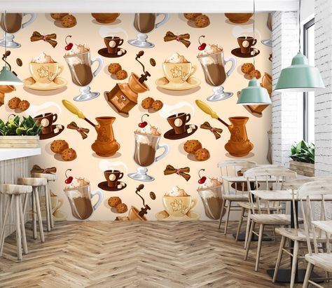 3d Coffee, Aj Wallpaper, 3d Wall Murals, Coffee Ice, Custom Wall Murals, Coffee Ice Cream, Cafe Interior Design, Peel Stick Wallpaper, Paper Wallpaper