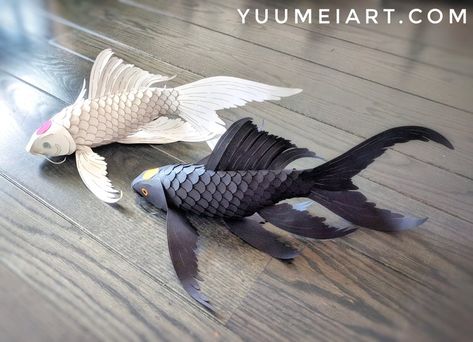 Sun and Moon Butterfly Koi — Yuumei Sun And Moon Koi Fish, Butterfly Koi, Moon Butterfly, Paper Art Sculpture, Paper Cutout Art, Folding Origami, Paper Mache Sculpture, Fish Sculpture, How To Make Lanterns