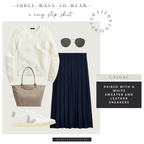 This week on Three Ways to Wear, I am styling a navy slip skirt for casual weekend errands, the office, and a festive family get-together! Which is your favorite style? All styles linked in the LTK app (see link in bio). Navy Slip Skirt Outfit, Navy Slip Skirt, Classic Style Inspiration, Slip Skirt Outfit, Skirt Casual, Slip Skirts, Casual Weekend, Slip Skirt, Wardrobe Basics