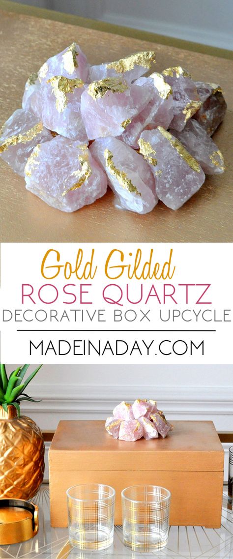 Gilded Rose Quartz Decorative Box Makeover | Made in a Day Diy Thrift Store Crafts, Easy Upcycle, Box Makeover, Thrift Store Upcycle, Diy Tumblr, Quartz Pink, Thrift Store Crafts, Adult Crafts, Upcycle Projects