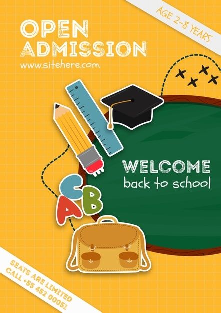 Poster template for school announcement Free Psd Free Psd Poster, Menu Poster, Seasons Posters, School Banner, School Admissions, Go Back To School, Welcome Back To School, School Posters, Back To School Activities