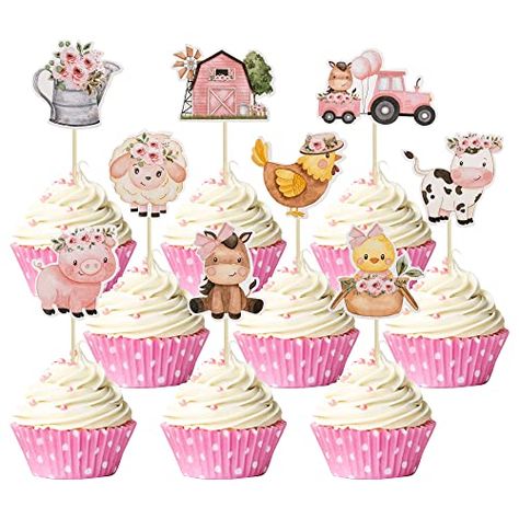 Farm Animal Cupcake Toppers, Animal Theme Baby Shower, Valentines Theme Party, Animal Cupcake Toppers, Cupcake Rosa, Farm Animal Cupcakes, Animal Cupcake, Floral Farm, Barnyard Birthday Party