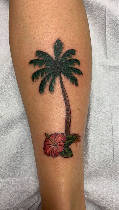 Palm Tree With Flowers Tattoo, Hibiscus And Palm Tree Tattoo, Palm Tree With Hibiscus Tattoo, Palm Tree Hibiscus Tattoo, Red Palm Tree Tattoo, Palm Tree And Flower Tattoo, Cat Tatoos, Trip Tattoo, Palm Tree Tattoos