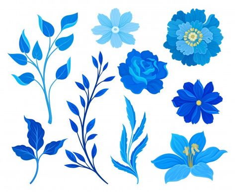 Easy Blue Flower Painting, Blue Plant Aesthetic, Blue Flower Illustration, Blue Flowers Images, Blue Flower Bouquet, Anime Notebook, Flower Illustration Pattern, Painted Window Art, Blue Flowers Bouquet