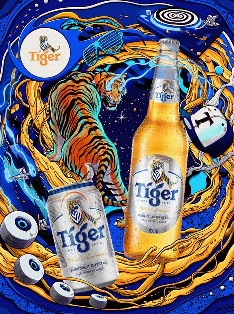 Tiger Beer Posters on Behance Beer Posters, Tiger Beer, Tiger Poster, Beer Advertising, Beer Ad, Art Furniture Design, Beer Poster, Drinks Design, Packing Design