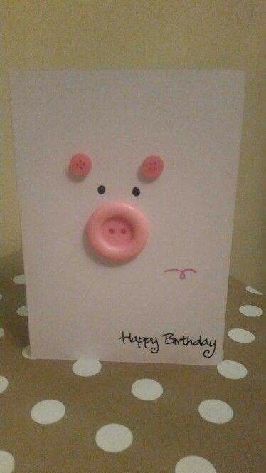 Beautiful Happy Birthday Pig, Pig Birthday, Pizza Rolls, 카드 디자인, Pola Kristik, Button Cards, Birthday Cards Diy, Wrapping Ideas, Button Crafts