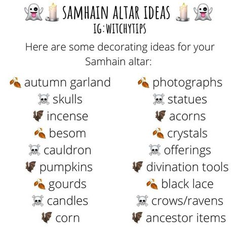 Samhain Correspondences, Crystals Incense, Samhain Decorations, Samhain Altar, Witch Board, Altar Ideas, Skull Statue, Crows Ravens, Fall Garland