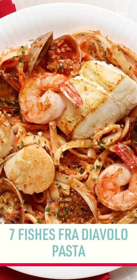 Recipe of the Day: 7 Fishes Fra Diavolo Pasta 🍤 Don't have time to cook seven individual fish dishes for Christmas Eve? We hear you! This spicy pasta dish incorporates seven types of seafood, which makes it more manageable while still feeling special. Seafood Diablo Pasta Recipe, Shrimp Fra Diavolo Pasta, Shrimp Fra Diavolo, Seafood Fra Diavolo Recipe, Shrimp Fra Diavolo Recipe, Seafood Fra Diavolo, Fra Diavolo Recipe, Fra Diavolo, Seafood Pasta Dishes