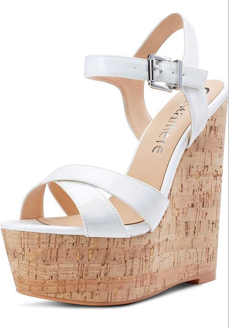 Castamere Women’s High-Heel Platform Wedge Heel Sandals Slingback Sexy Ankle Strap Wedges. Click to shop on Amazon. #wedges #highheels #summerstyle Heels Wedge, Walking In Heels, Platform Wedge Heels, Wedges Style, Ankle Strap Wedges, Patent Shoes, High Heel Wedges, Wedge Heel Sandals, White Heels