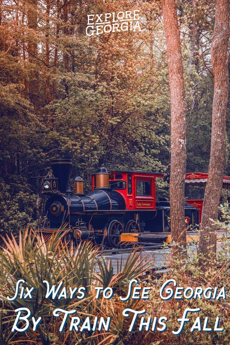 In addition to riding the rails, you can explore the history of trains during festivals throughout the state. Here are the best ways to see Georgia's fall foliage in all its splendor via rail. Georgia Getaways, Blue Ridge Scenic Railway, Explore Georgia, Travel Georgia, Visit Georgia, Georgia Vacation, Scenic Train Rides, Road Trip Places, Vacation Locations