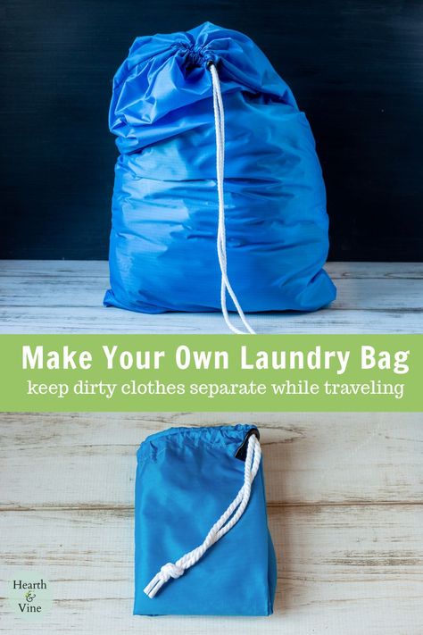 Keep your clean and dirty clothes separate in your suitcase while you are on vacation with this easy DIY laundry bag tutorial. Kitchen Laundry Bag, Laundry Bags, Laundry Bags Diy, Dirty Laundry Storage, Travel Laundry Bag, Vinyl Bag, Diy Laundry, Travel Diy, String Bag