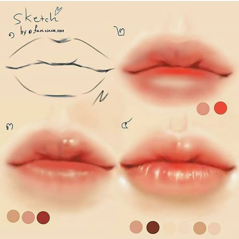 الفن الرقمي, Digital Art Beginner, Drawing Faces, Lips Drawing, Coloring Tutorial, Poses References, Digital Painting Tutorials, Ibis Paint, Drawing Tutorials