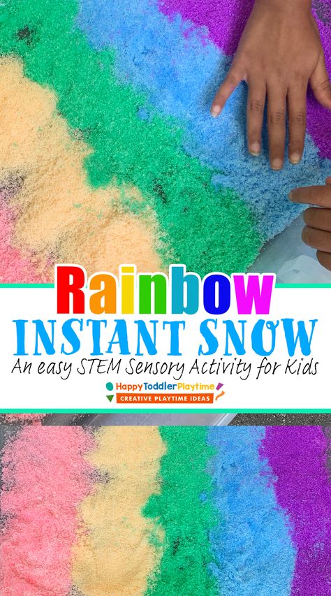 Easy Rainbow Instant Snow: STEM Sensory Activity - Happy Toddler Playtime Snow Sensory, Snow Maker, Easy Stem, Instant Snow, Steam Learning, Snow Activities, Sensory Activity, Sensory Table, How To Make Snow