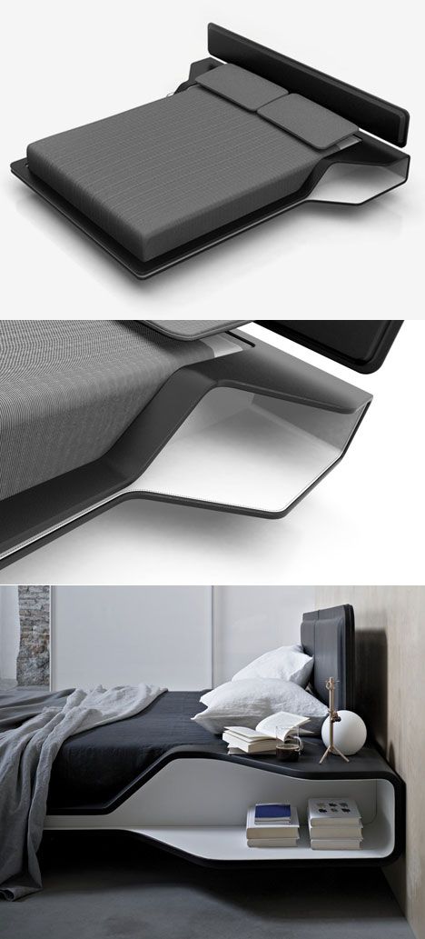 Modern Elevated Bed, Hotel Table Design, Bed Side Design, Modern Bed Designs, Bed Inspired, Interior Design Per La Casa, Bed Design Modern, Futuristic Furniture, F1 Driver