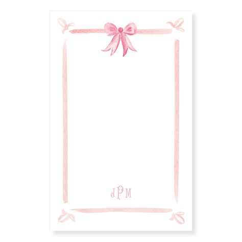 Pink Bow Personalized Notepad — Simply Jessica Marie Pink Bow Invitation, Pink Notepad, Bow Invitation, Fun Watercolor, Bow Birthday, Bow Party, Pink Birthday Party, Genius Ideas, Personalized Notepad