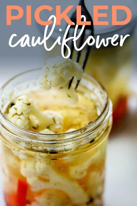 Pickled Cauliflower And Carrots, Quick Pickled Cauliflower, Spicy Pickled Cauliflower, Pickled Cauliflower Recipe, Cauliflower Pickles, Easy Pickling Recipes, Easy Pickle, Pickled Vegetables Recipe, Pickled Cauliflower