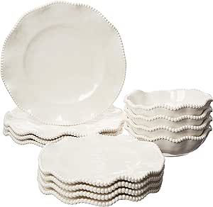 Certified International Perlette Cream 12 pc Melamine Dinnerware Set, Glossy, Service for 4 White Plates Table Setting, Farmhouse Dinnerware Sets, Farmhouse Dinnerware, Cream Dinnerware, Melamine Dinnerware Sets, Stoneware Dinnerware Sets, Melamine Dinnerware, Vintage Tableware, Stoneware Dinnerware