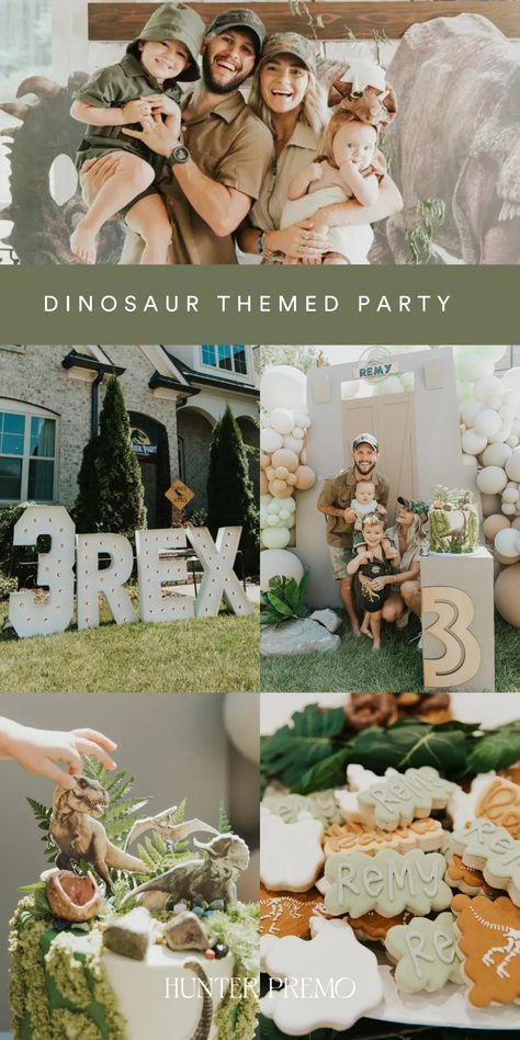 Three Rex Birthday Activities, Dino 2nd Birthday Party Invitation, Dinosaur Birthday Party At The Park, Dinosaur Birthday Party Theme, Dianousor Birthday Theme, Dinosaur Outdoor Birthday Party, Trex Birthday Party Decorating Ideas, Three Rex Birthday Decorations, Fall Dinosaur Birthday Party