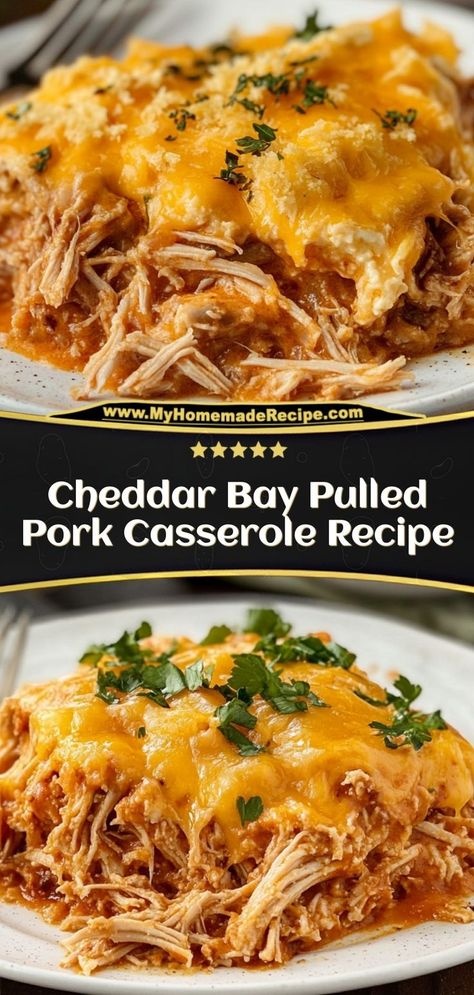 This casserole combines tender pulled pork, cheddar bay biscuits, and cheese for a hearty, flavorful meal. Ingredients: 1 lb pulled pork 1 cup shredded cheddar cheese 1 can cheddar bay biscuit mix ½ cup cream Serve this casserole for a comforting, Southern-inspired dinner Shredded Pork Casserole, What To Do With Shredded Pork, Casserole With Pulled Pork, Pulled Pork Casserole Recipes, Pork Roast Leftovers, Cheddar Bay Biscuit Casserole, Shredded Pork Recipes Leftover, Recipes Using Pulled Pork, Recipe Using Pulled Pork