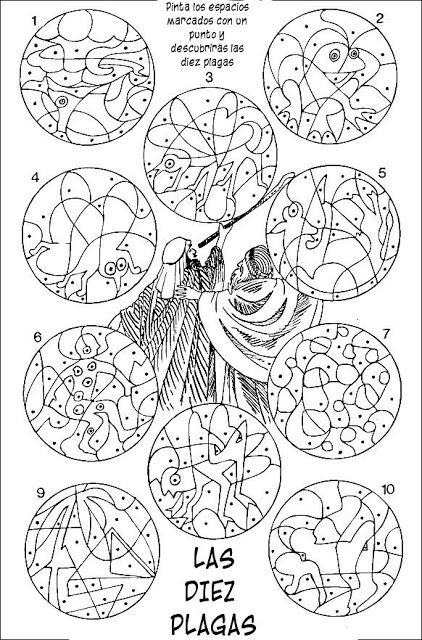 Clasedereli: Las 10 plagas de Egipto Bible Coloring Sheets, 10 Plagues, Sunday School Coloring Pages, Jewish Crafts, Christian Activities, Children's Church Crafts, Bible Story Crafts, Sunday School Crafts For Kids, Religious Crafts