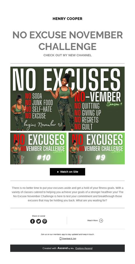 NO Excuse NOvember Challenge CHECK OUT MY NEW CHANNEL November Challenge, Fitness Challenges, High Impact Sports Bra, No Excuses, News Channels, Healthier You, Workout Challenge, Achieve Your Goals, You Fitness