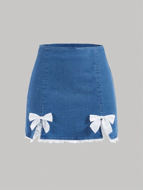 SHEIN MOD Bow Front Raw Hem Denim SkirtI discovered amazing products on SHEIN.com, come check them out! Shein Jean Skirt, Roblox Clothing Ideas, Y2k Clothes Png, Denim Skirt Pattern, Jean Skirts, Chic Dress Classy, Fashion Top Outfits, Denim Jean Skirt, Denim Skirt Women