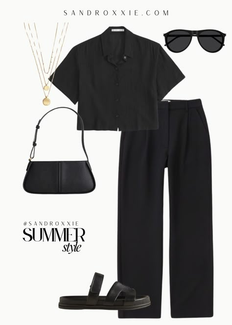 Black Button Down Outfit, All Black Outfit Casual Classy, All Black Comfy Outfit, Summer Outfits 2024 Street Style, Casual Comfy Summer Outfits, American Style Outfit, All Black Summer Outfits, Cute Comfy Outfits For Summer, Comfy Outfits For Summer