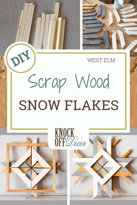 A little bit of creativity and some old scrap wood pieces bring to life these adorable wooden snowflakes; perfect for your wall this holiday and winter season. West Elm Diy, Wood Snowflake, Scrap Wood Crafts, Wooden Snowflakes, Wood Scraps, Scrap Wood Projects, Snow Flakes, Christmas Wood Crafts, Holiday Crafts Christmas