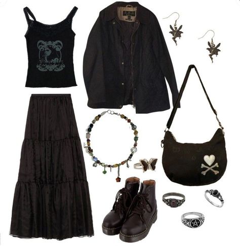 Long Black Skirt Outfit Fairy Grunge, Long Skirt Dr Martens Outfit, Long Skirt Fairy Grunge, Fairycore Outfit Skirt, Fairy Grunge Skirt Outfit, Fairy Grunge Long Skirt Outfit, Grunge Outfits Skirts Long, Long Skirt Outfits Aesthetic Grunge, Doc Martens Long Skirt