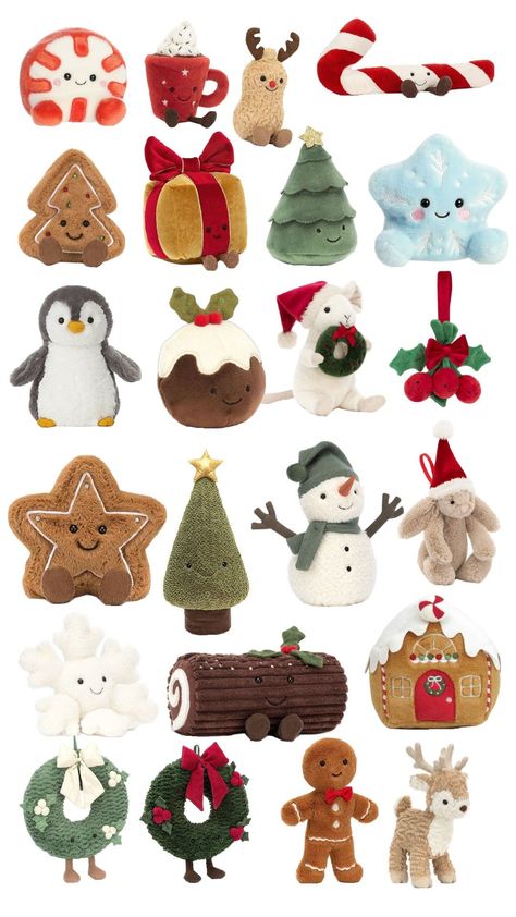 Christmas jellycat Christmas Jelly Cat, Jelly Cat Christmas, Xmas Jellycat, Jelly Cats Stuffed Animals, Jellycat Christmas, Christmas Jellycat, Jellycat Collection, Jellycat Aesthetic, Brr Basket